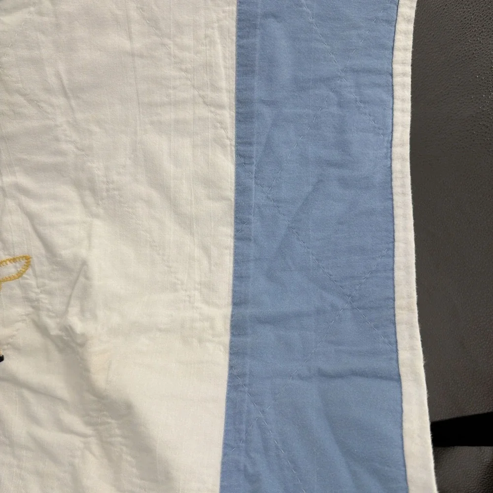 VTG Hand-Stitched Child Blanket Blue Boy Girl Sheep Floral 38x48